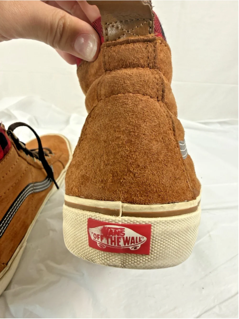 VANS SK8-Hi MTE Sneaker Boots Brown Suede Red Plaid Flannel Lined Mens Sz 10